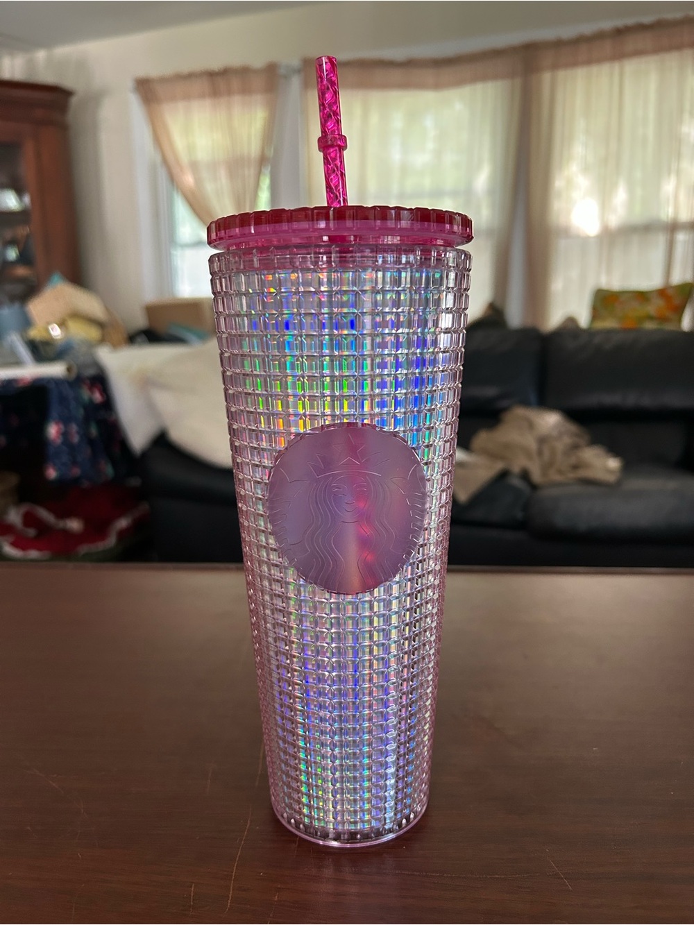Starbucks 2022 pink kaleidoscope cold drink Tumblr with straw, 24 ounces/venti